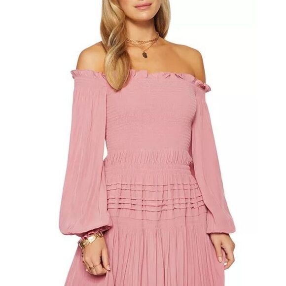 Ramy Brook NWT Anita Smocked Ruffle Midi Dress in Pink Size S - Picture 9 of 9